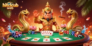 Play and win big at hitclcub web with a thrilling poker scene featuring vibrant characters and game elements.