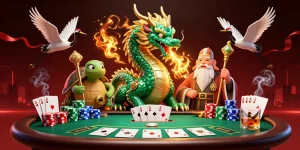 Experience winning thrills at SV88 with a vibrant 3D dragon and poker elements.
