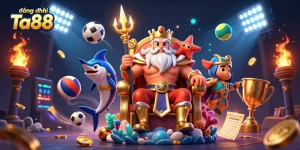 Engage in exciting gameplay at đăng ký Ta88 with vibrant 3D casino elements showcasing Neptune and sports motifs.