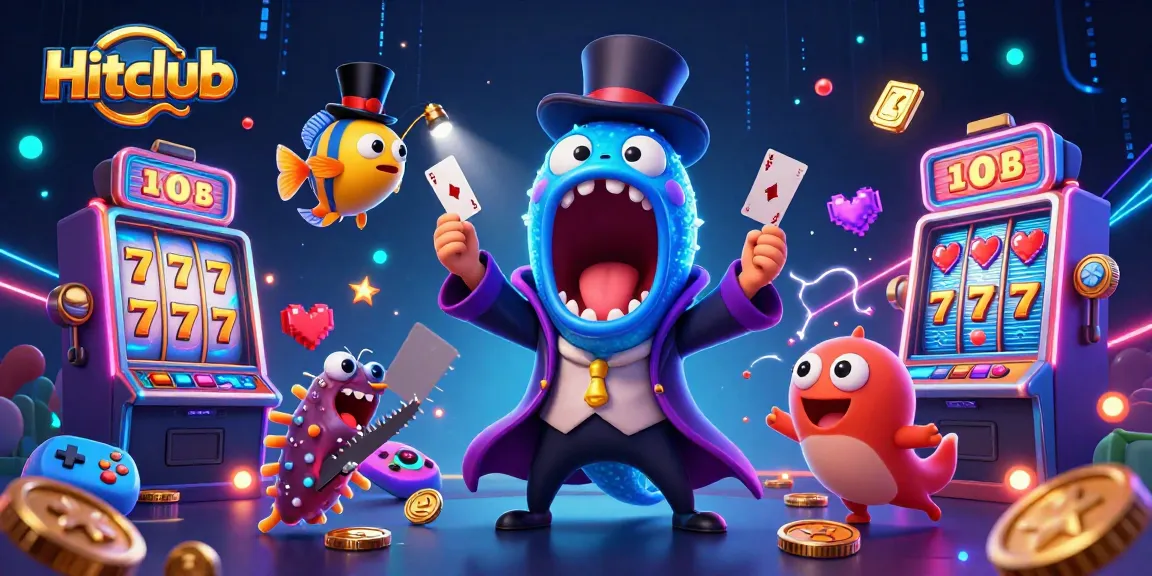 Hitclub engages players with vibrant slot machines and whimsical sea creatures in a casino environment.