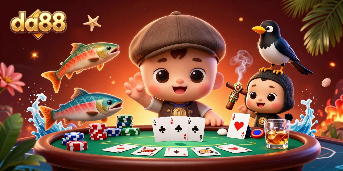 Play baby Nessie and friends enjoying poker excitement at da88 casino.