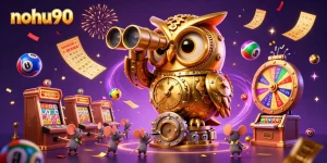Nohu90 players enjoy an exciting gaming experience amidst colorful lottery balls and dynamic casino elements.