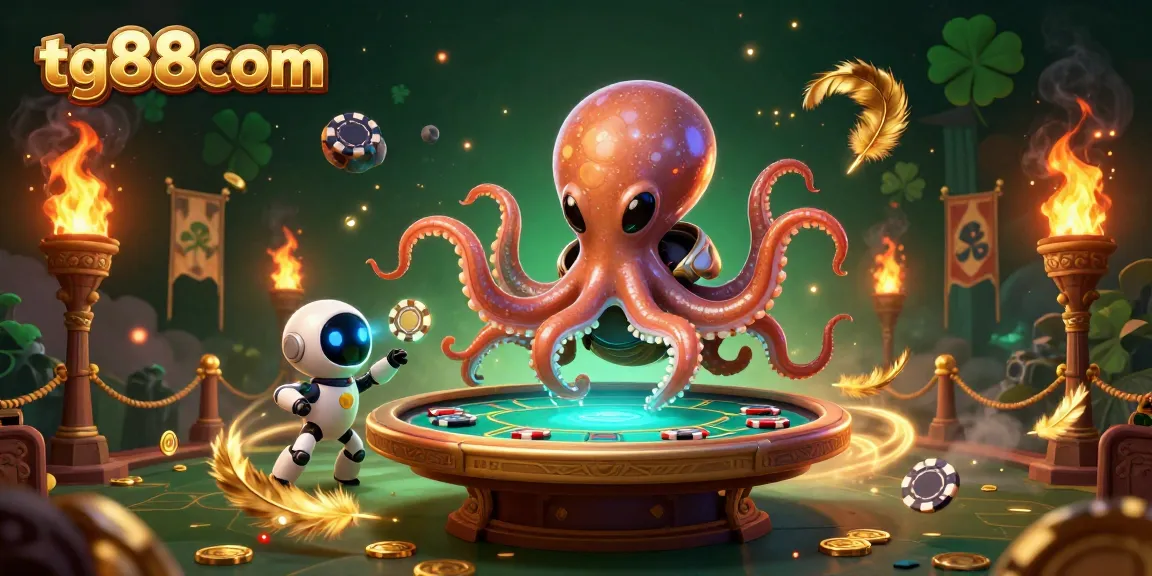 Engage with tg88com's vibrant gambling world featuring an alien octopus at a poker table.