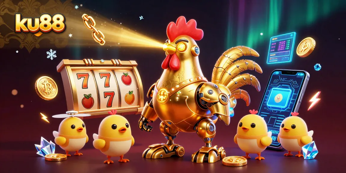 Experience thrilling gaming with ku88's vibrant slot scene featuring a unique rooster character.