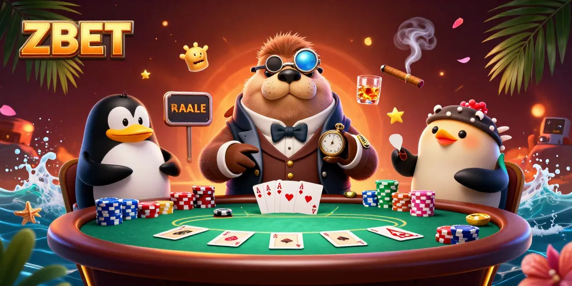ZBET provides exciting underwater poker with a jolly walrus and friends showcasing high-stakes gambling action.